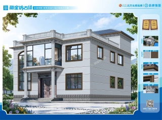 欧式三层罗马柱拱形窗全景露台别墅仿石漆效果图