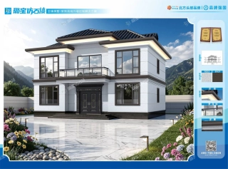 现代两层玻璃栏杆阔景别墅仿石漆效果图