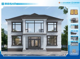 欧式两层对称罗马柱浮雕阔景别墅仿石漆效果图
