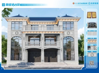 欧式三层双入户双层宝瓶栏杆宽面双拼别墅效果图