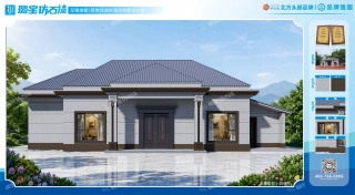 新中式一层侧配房自建民房仿石漆效果图