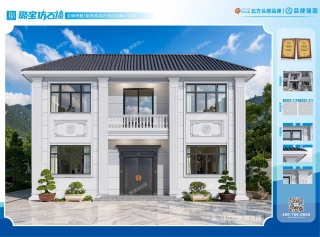 欧式二层对称罗马柱阳台独栋别墅仿石漆效果图
