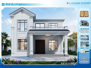 新中式二层高低错落门廊阳台独栋别墅仿石漆效果图