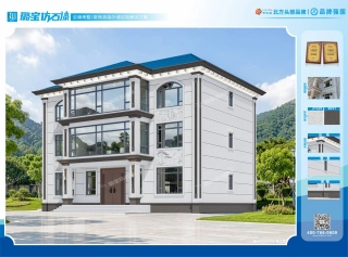 现代独栋别墅三层转角落地窗效果图