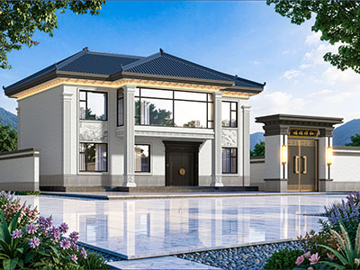自助配色：二层四开间新中式风格乡村自建房别墅