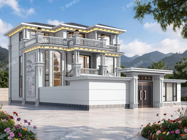 欧式三层多开间独栋别墅豪华自建房效果图