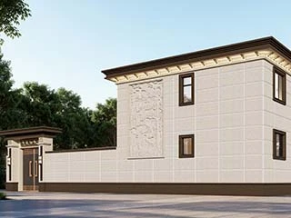 VR360新中式两层四开间带院影壁墙自建房效果图