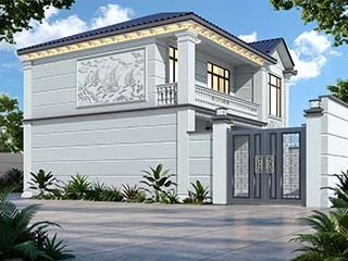 VR360新中式两层三开间带院自建房别墅效果图