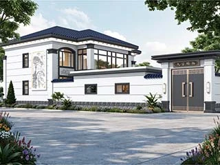 VR360新中式二层四开间自建房别墅庭院效果图