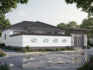 VR360新中式一层四开间有门楼配房乡村自建房效果图